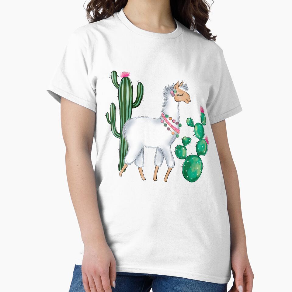 Lama and succulents cute illustration by Lalanacliparts