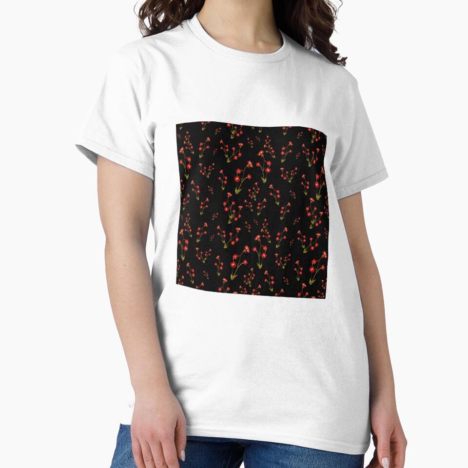 Flower red pattern a cute watercolor illustration black by Yana Mustafina | Boho Soulful Designs
