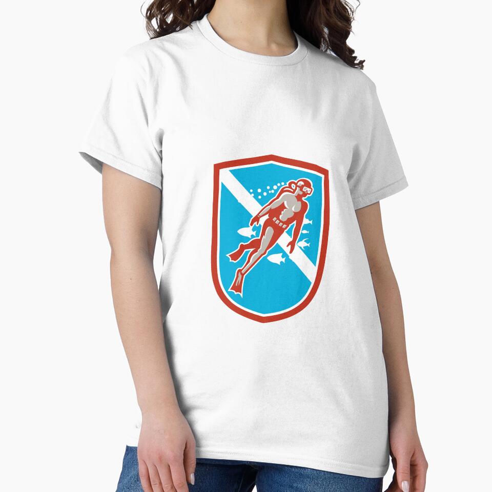 Scuba Diver Diving Going Up Shield Retro by patrimonio