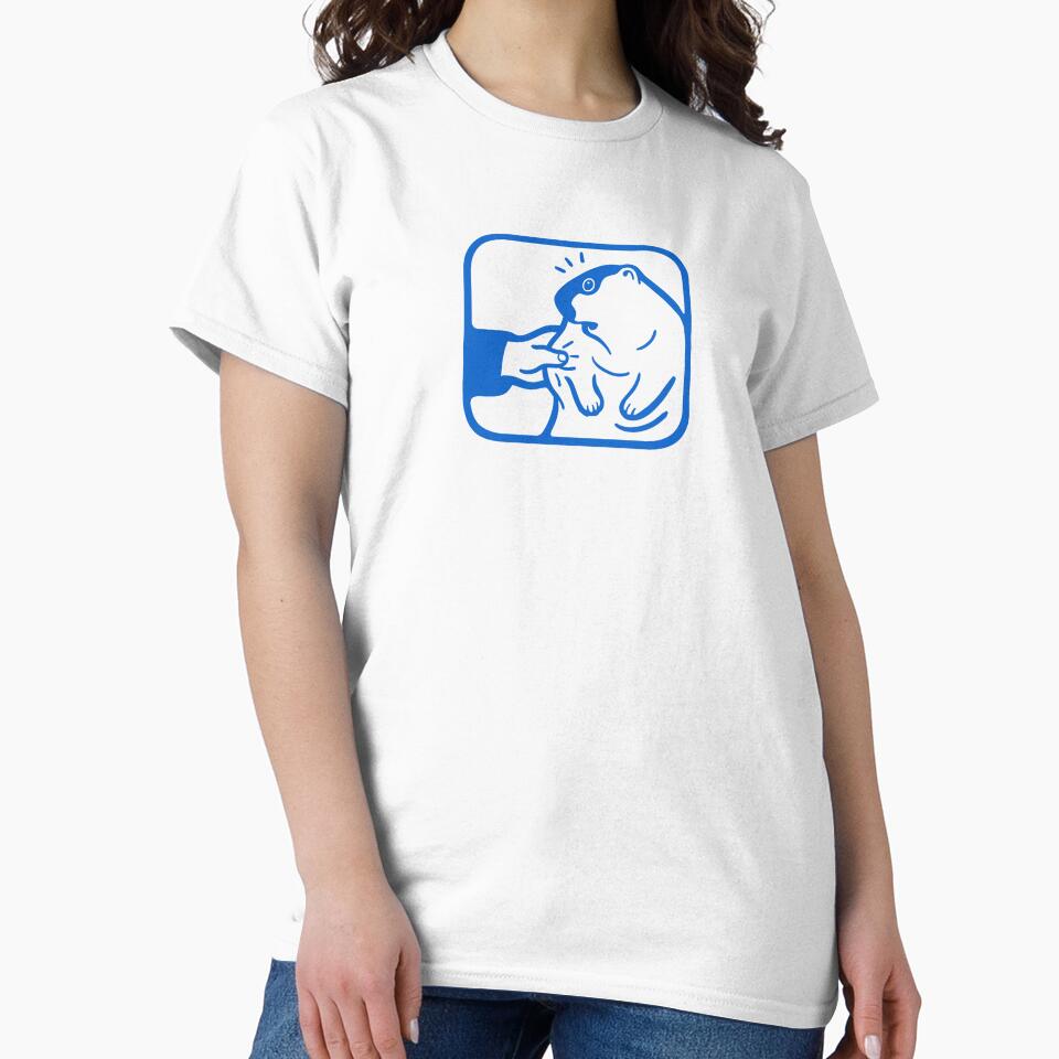 A person squishing a cute chonky groundhog. Minimalist art in blue ink by martodesign