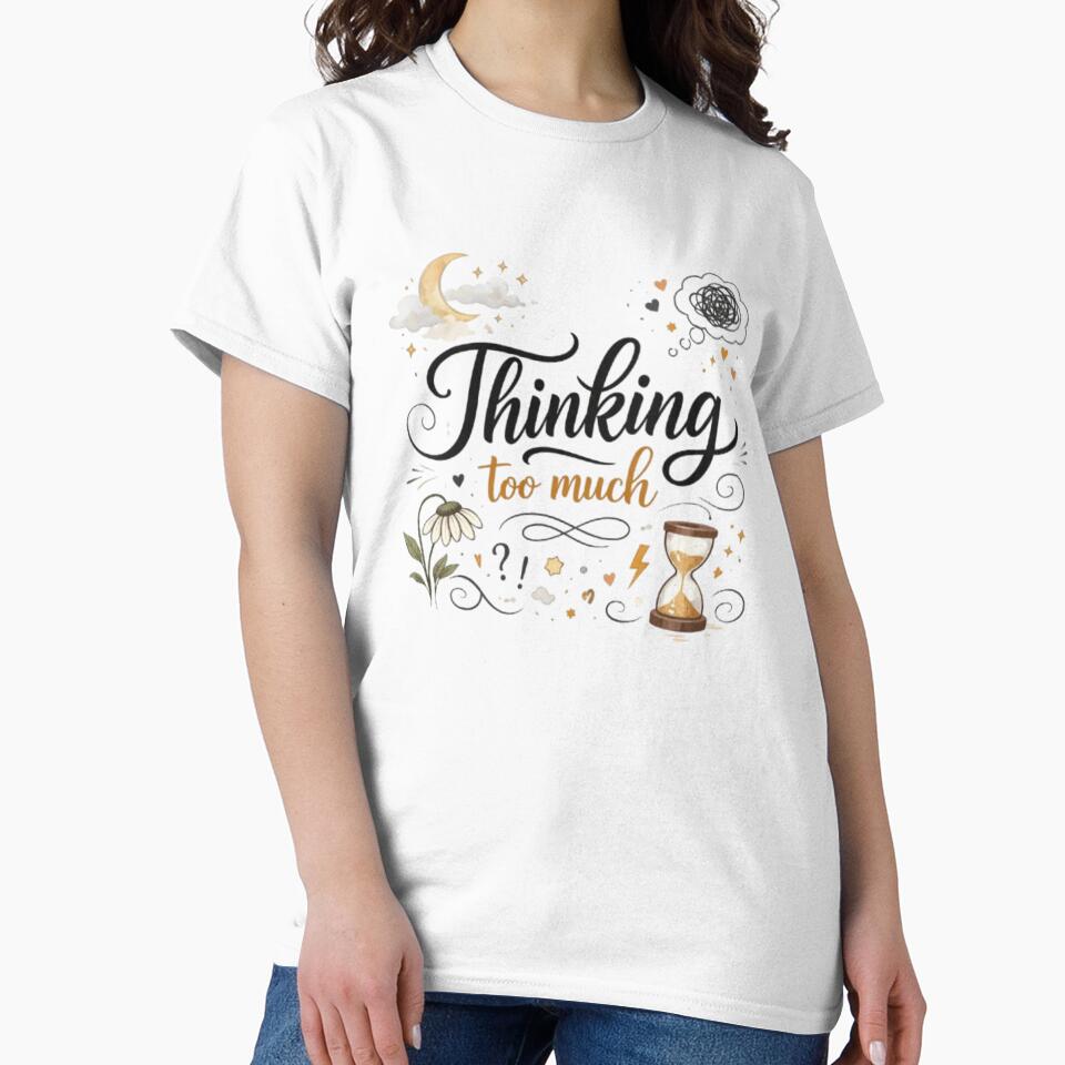 Thinking Too Much – Minimal Aesthetic Mental Health Quote Design by Sanika arts