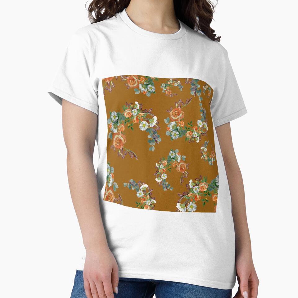 Flower rose daisy branch pattern a watercolor brown by Yana Mustafina | Boho Soulful Designs