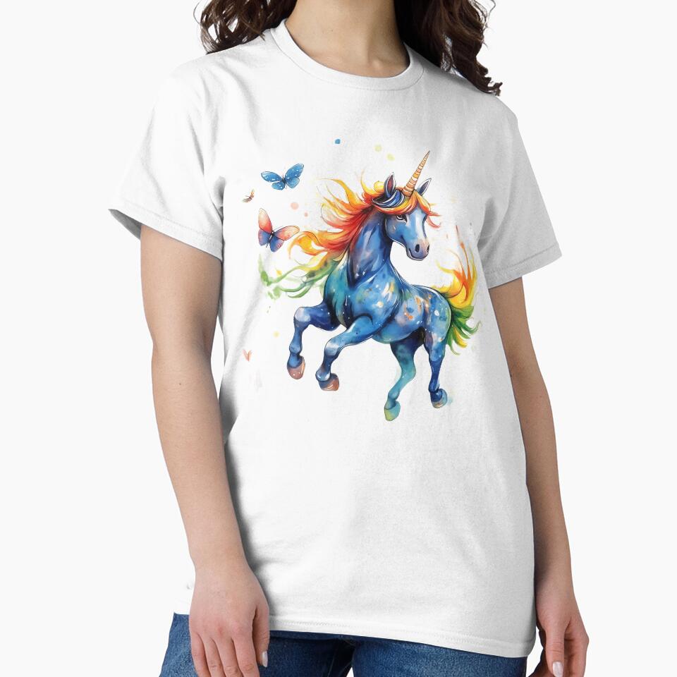 Rainbow Unicorn Dancing with Butterflies by Boddicca