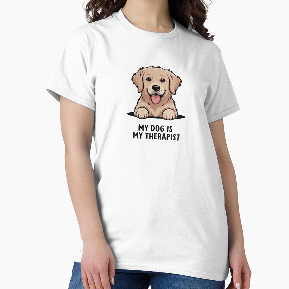 My Dog Is My Therapist Funny Dog Lover Gift Golden Retriever Design by Cool-cat-art