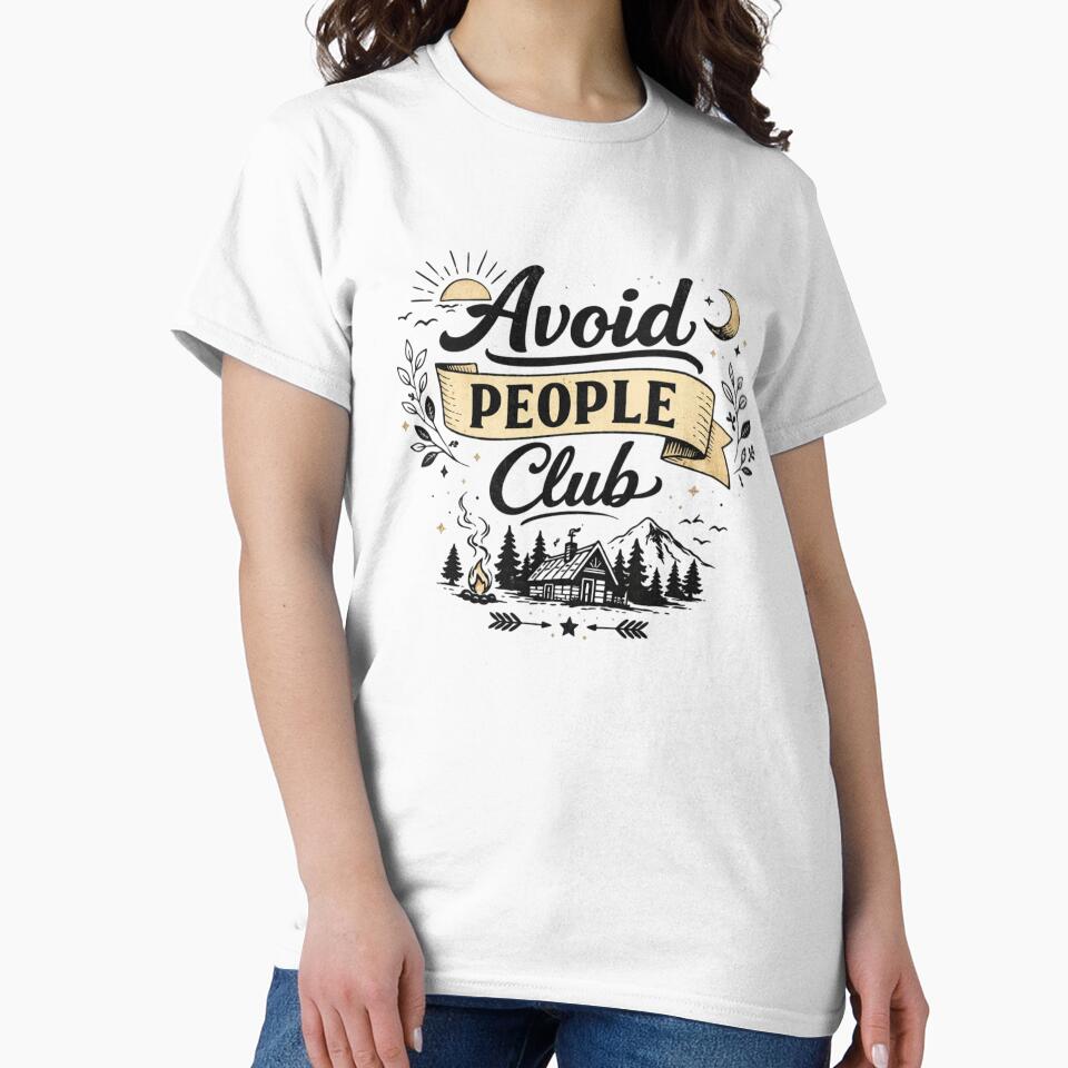 Avoid People Club Funny Introvert Quote Design by Sanika arts