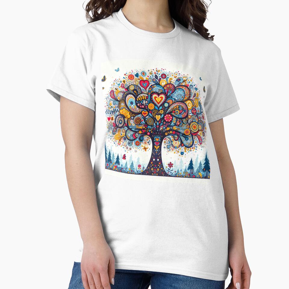 Scandinavian Folk Art Love Heart tree  by heidiannemorris by FOLK ART FUSION by heidiannemorris