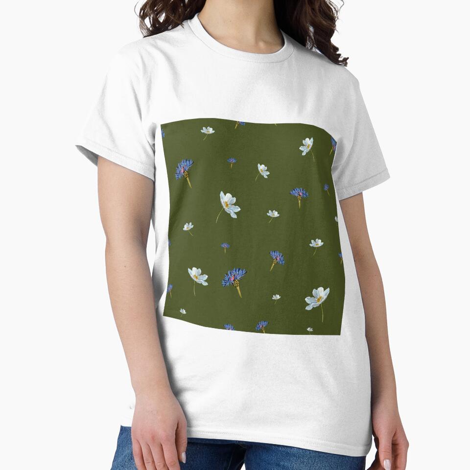 Flower blue daisy pattern seamless a watercolor green by Yana Mustafina | Boho Soulful Designs