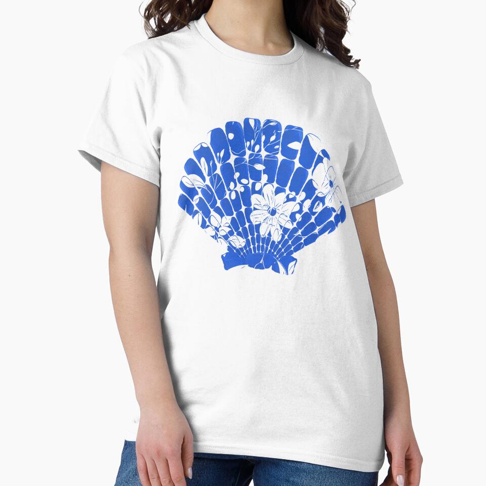 Blue Seashell with Florals on White by ArtyFridgees