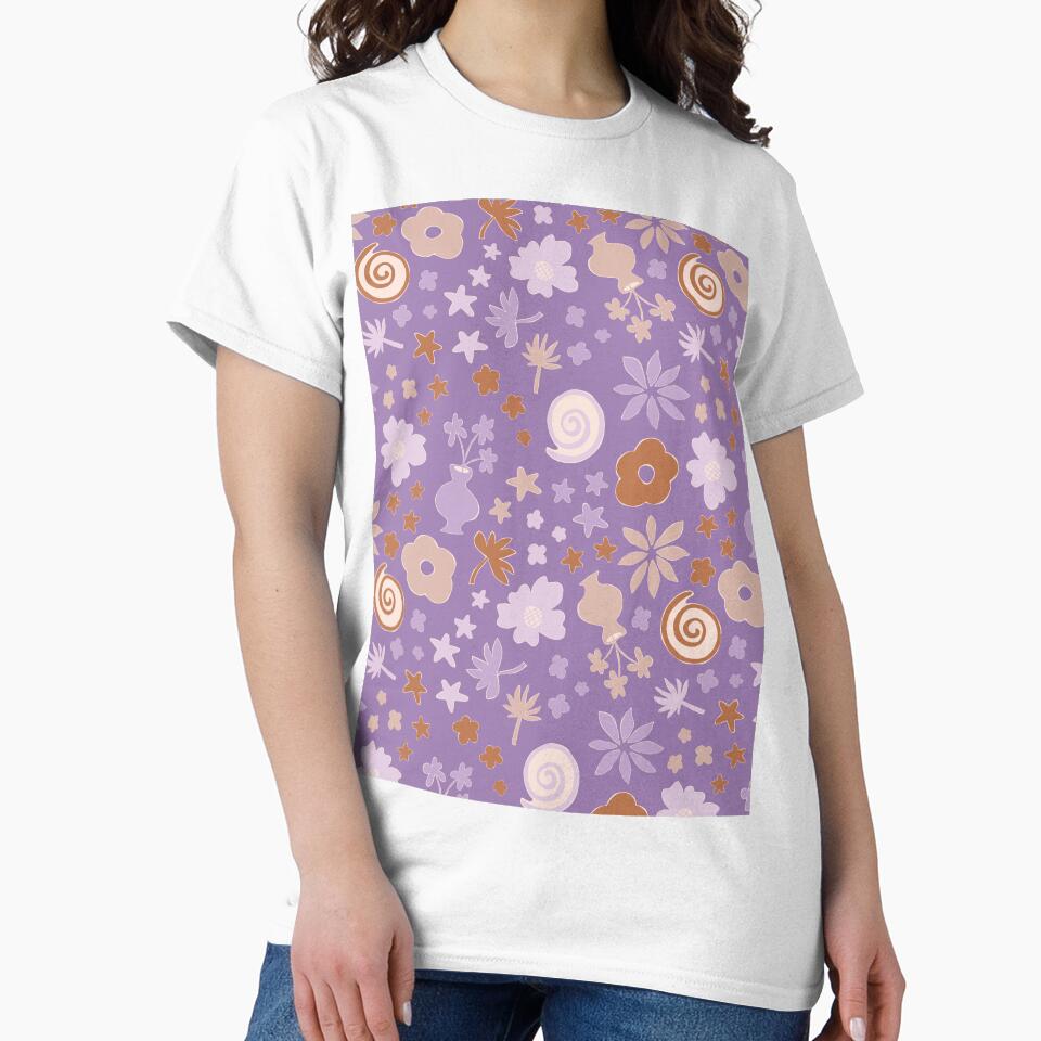 Boho Purple Lilac Beige Brown Flower Pattern Girls Room by blomastudios
