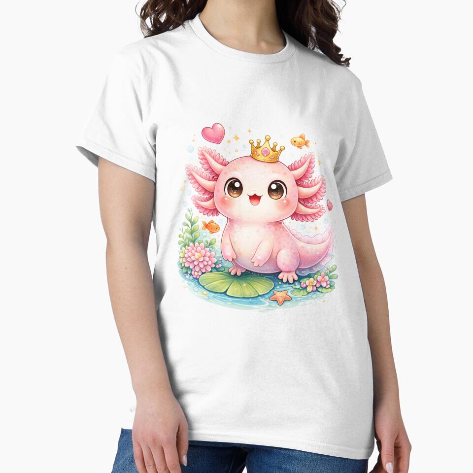 Cute Axolotl With Crown Kawaii Design by Seculinator