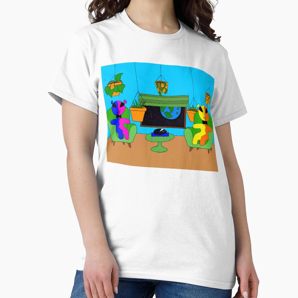 Cozy Aliens Listening to Vinyl – Cute Sci-Fi Room with Plants and a View of Earth by Aunty Riah Studios