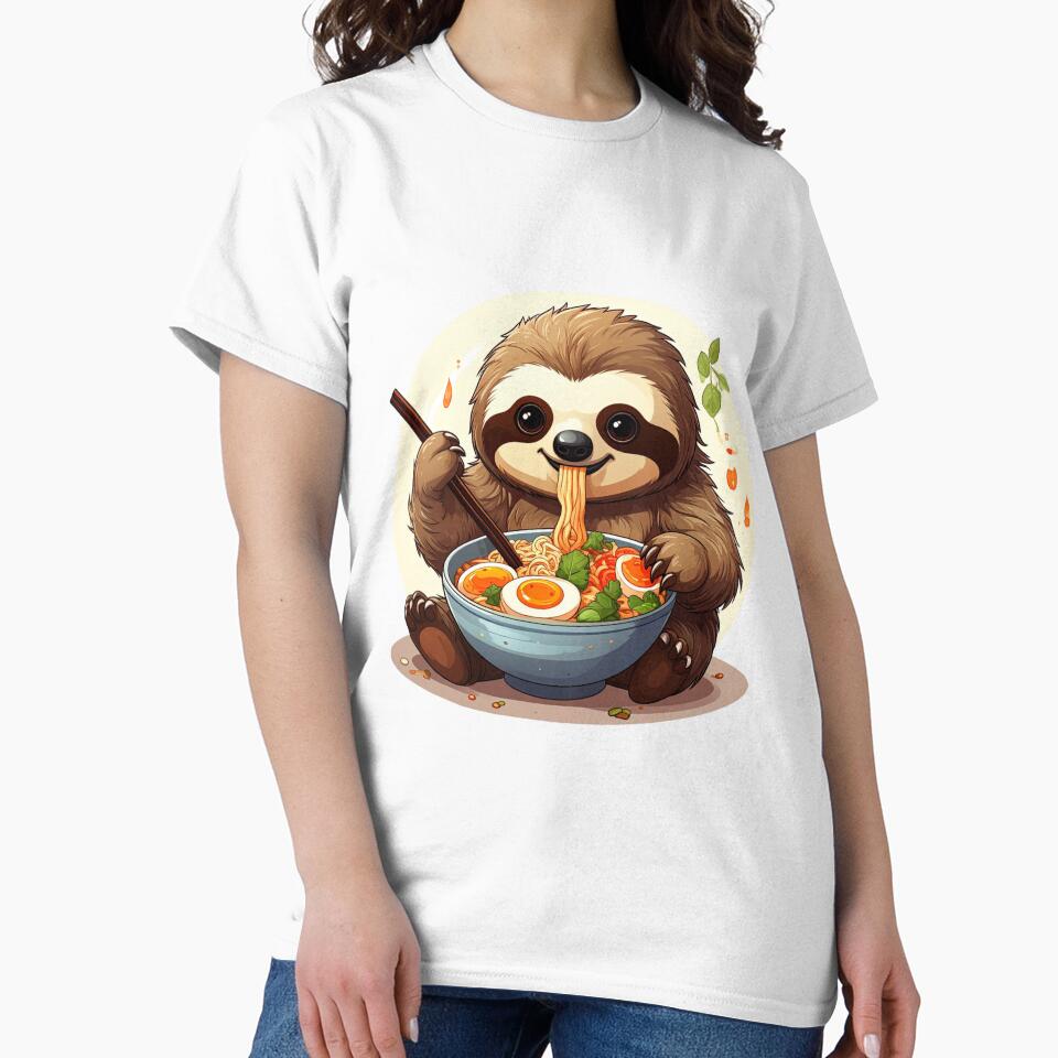 Cute Sloth Eating Ramen – Kawaii Sloth Noodle Bowl by TripleMoonCrafts