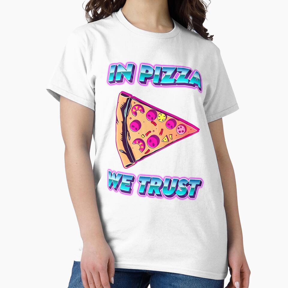 In Pizza We Trust – Retro Synthwave Minimal Hipster Pizza Design by Fur&Fun