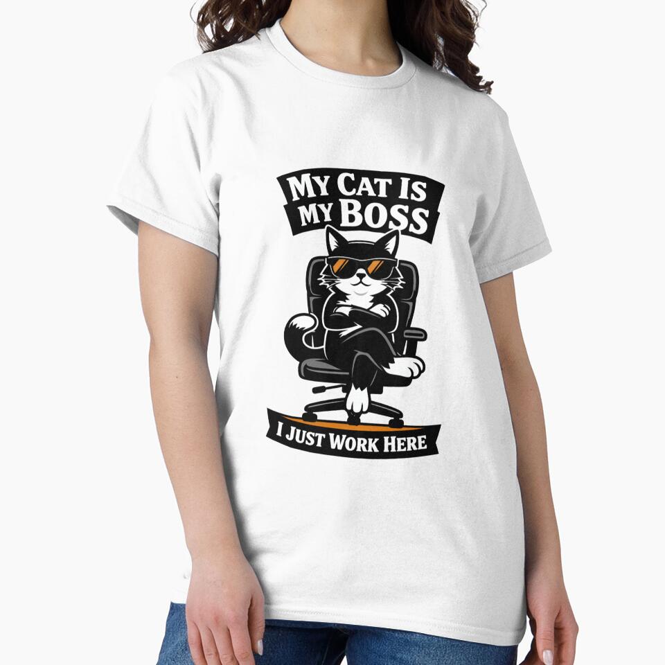Funny Cat Boss Shirt – My Cat Is My Boss I Just Work Here Humor Design by Shopchid