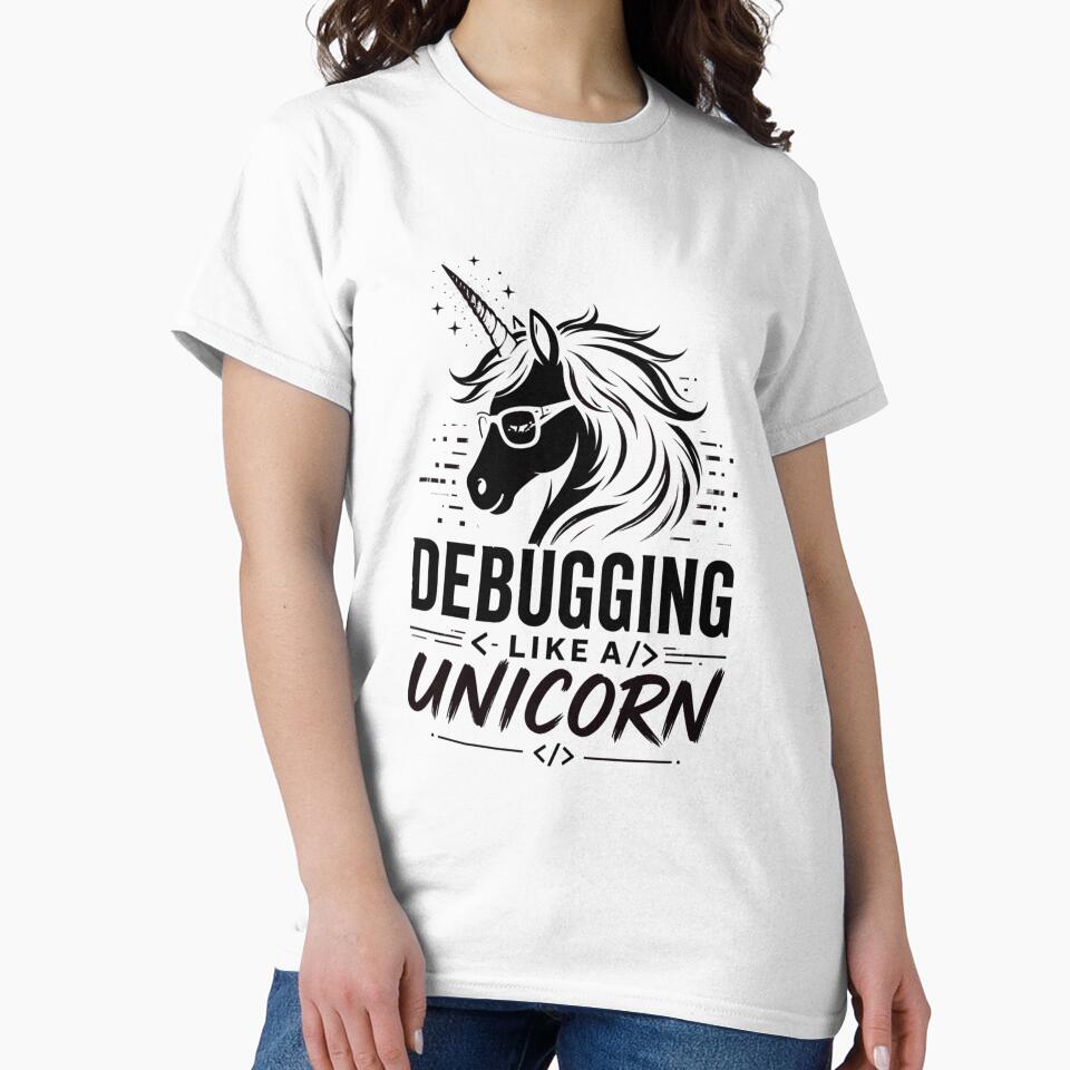 Debugging Like a Unicorn – Developer Humor Black by CtrlAltLaugh