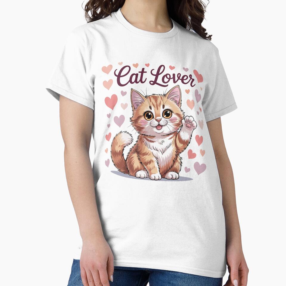 Cute Cat Lover Design – Adorable Kitten with Hearts Pet Lover Gift by Cool-cat-art