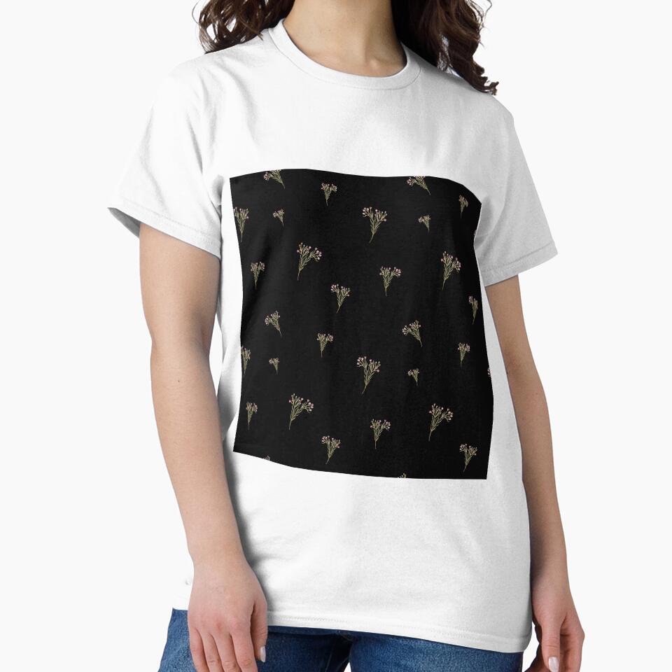 Branch pink flower floral pattern watercolor black by Yana Mustafina | Boho Soulful Designs