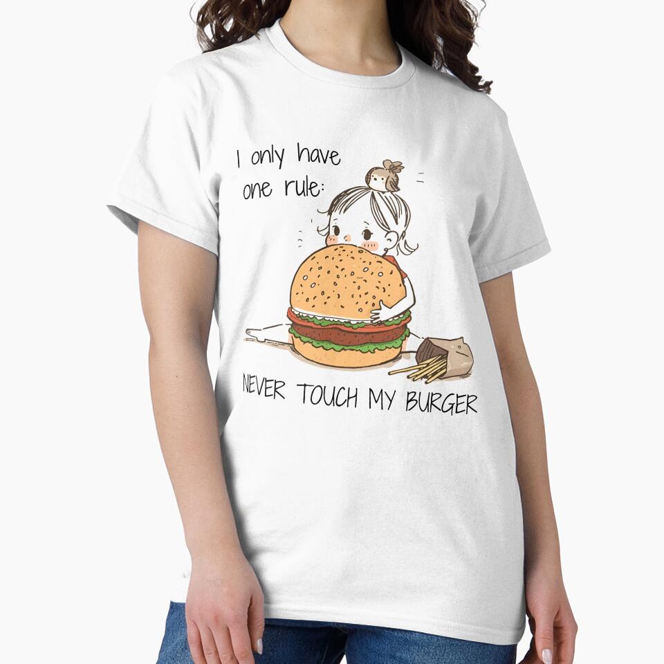 Girl Hugging Giant Burger - "Never Touch My Burger" Funny Foodie Art by KaBaRen