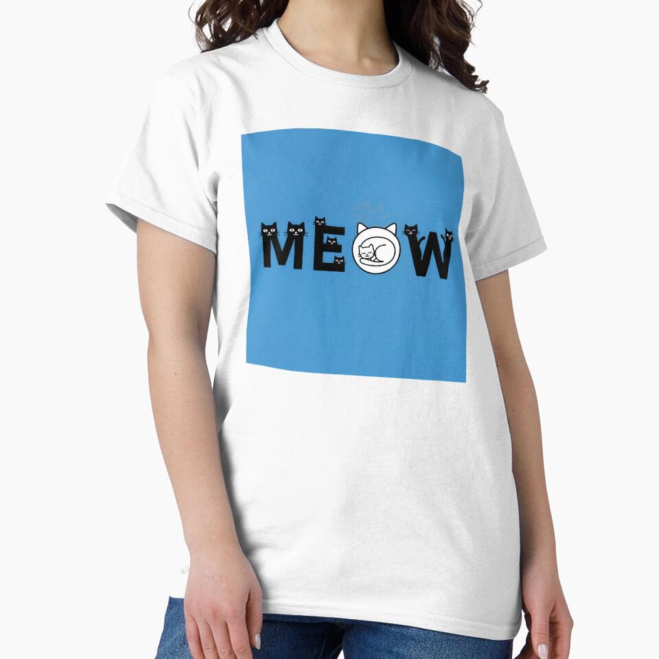 Meow Cat Lover Design - Cute Black and White Cats Typography Gift by SammyMorry