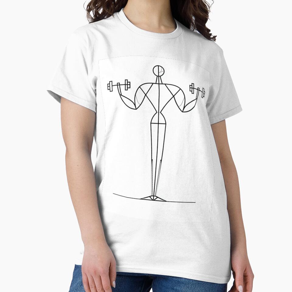 Geometric Weightlifter Fine Line Art | Minimalist Fitness Black and White by TypoArtPrints