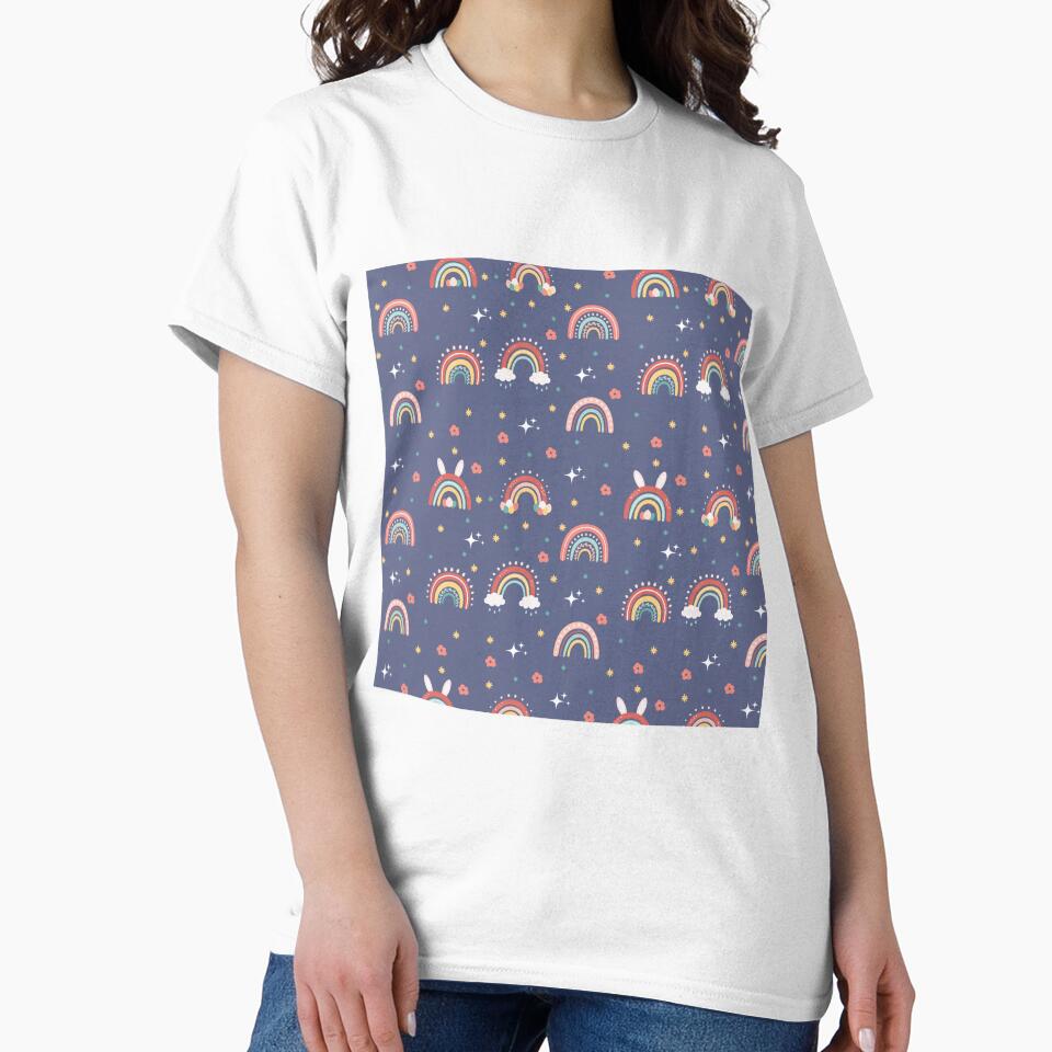 Cute Boho Rainbow Pattern with Cute Little Stars and Flowers by Throwtopia