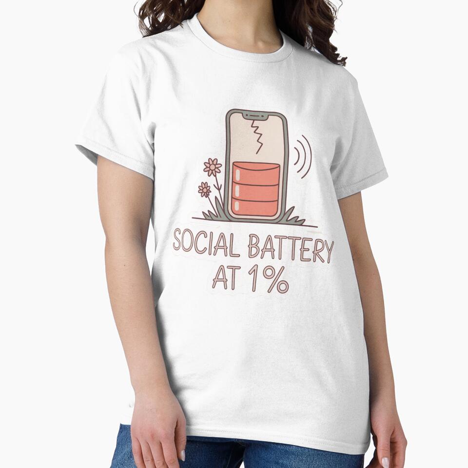 Social Battery at 1% Funny Introvert Quote Design by QuietMoodStudio
