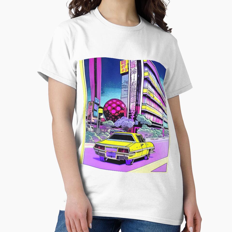 Yellow car in the city retro style by imagenia