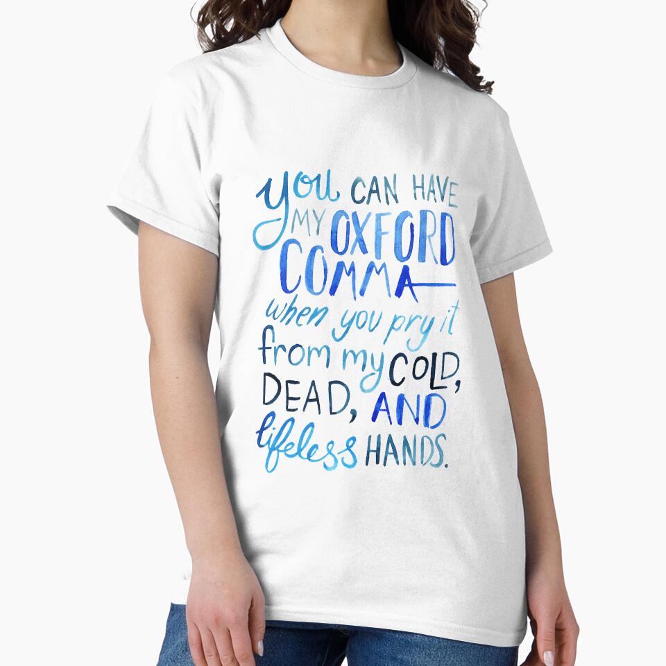 Oxford Comma Grammar Joke Blue Watercolour Typography by Kit Cronk