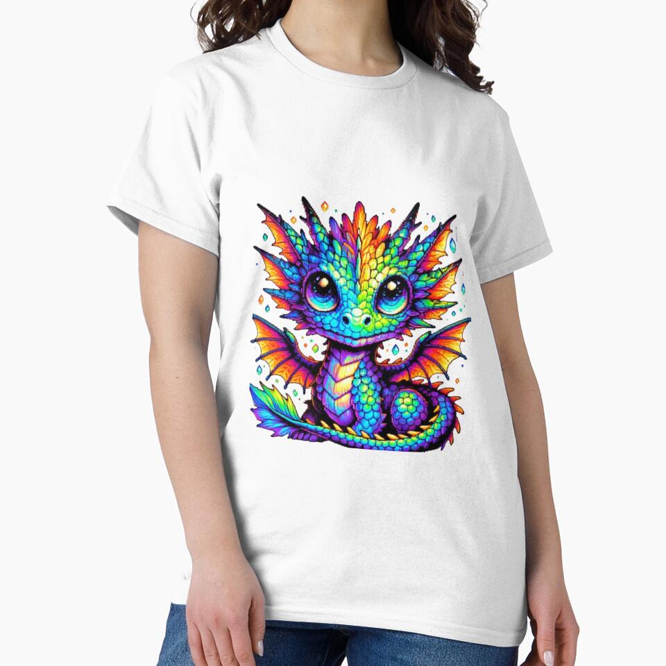 Vibrant Rainbow Baby Dragon Fantasy Art by GemBob Creations