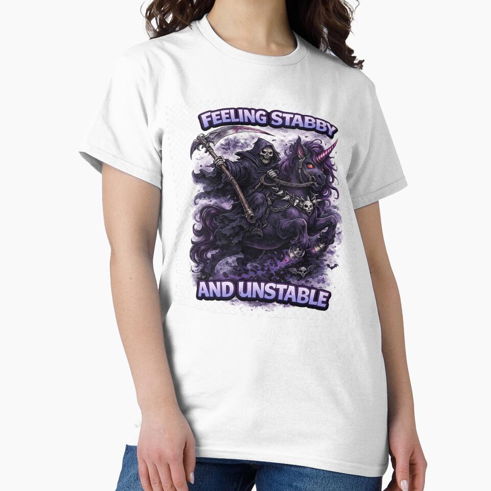 Feeling Stabby and Unstable – Grim Reaper Unicorn Dark Humor Gothic Design by InkedRebel