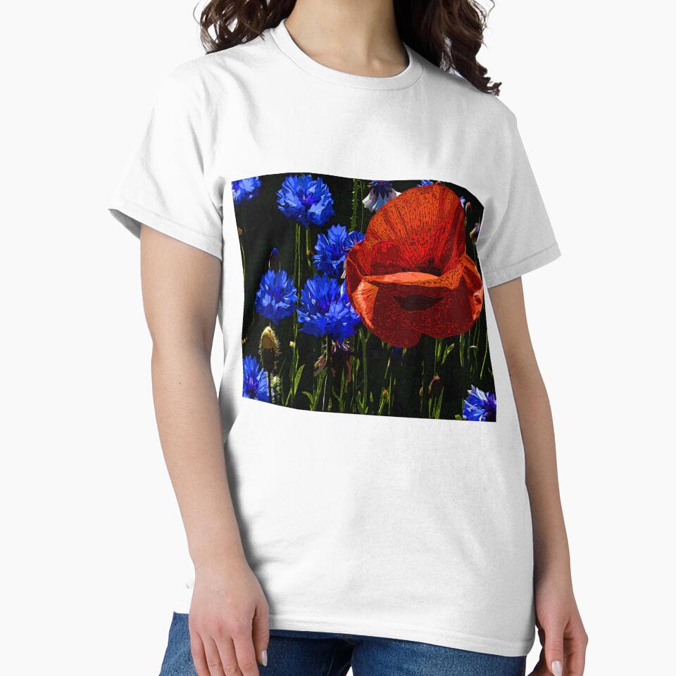 Blue and red flowers Сolor print by artdragongift 15