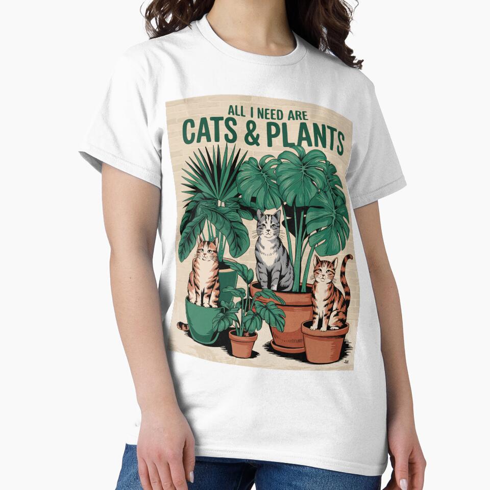 All I Need Are Cats And Plants Vintage Illustration by PurrGreen