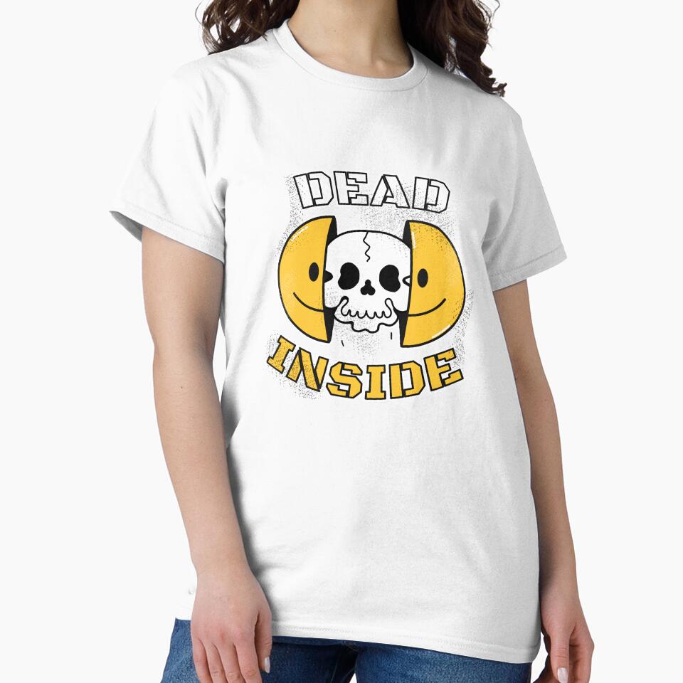Dead Inside Funny Skull Design | Dark Humor Smiley Face | Sarcastic Quote Graphic | Gothic Funny Shirt | Emo Humor Art by amareshdas008