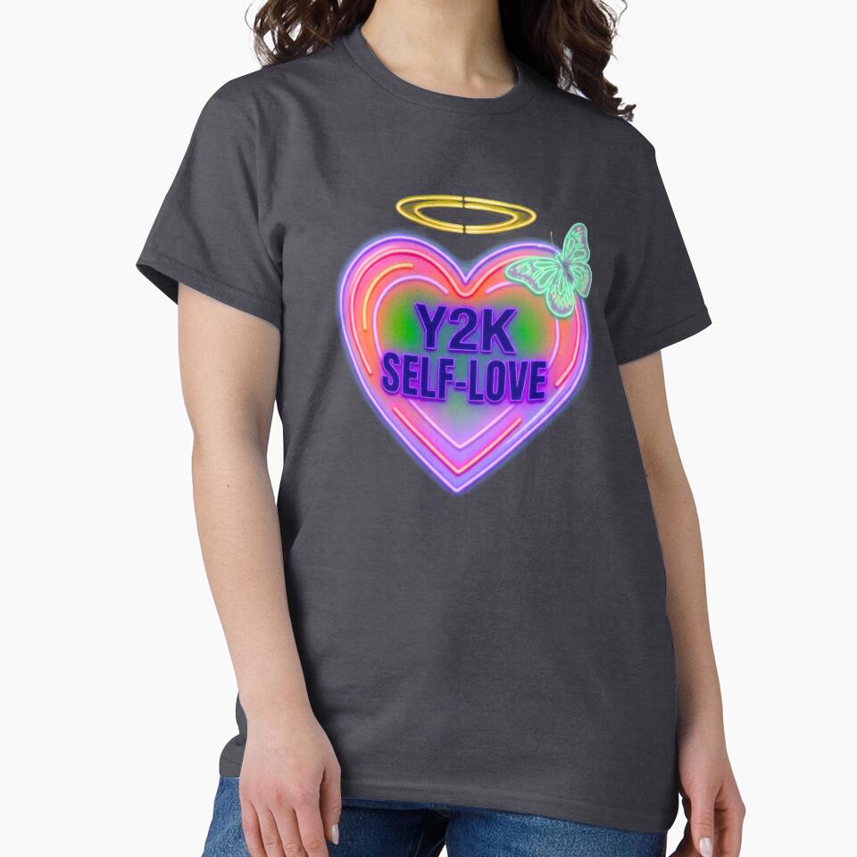Y2K Self-Love Neon Heart with Halo and Butterfly - Retro 2000s Aesthetic by Good Vibes