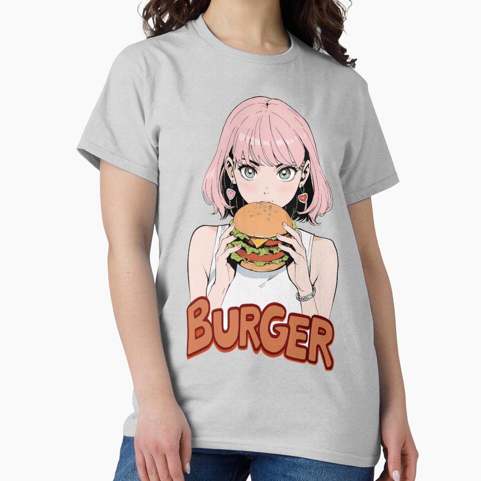 Cute girl eating a hamburger by JonelleTshirts