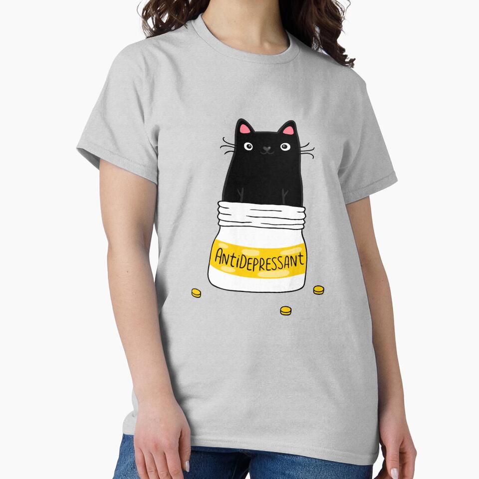 FUR ANTIDEPRESSANT . Cute black cat illustration. A gift for a pet lover. by kostolom3000