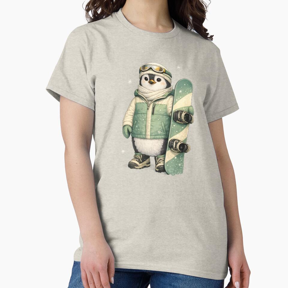 Cozy Penguin Snowboarder – Minimal Winter Sports Character by Ombrya