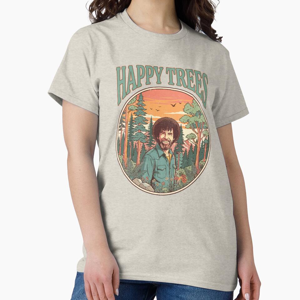 Vintage Retro Happy Trees Nature Landscape by Mystikos Art