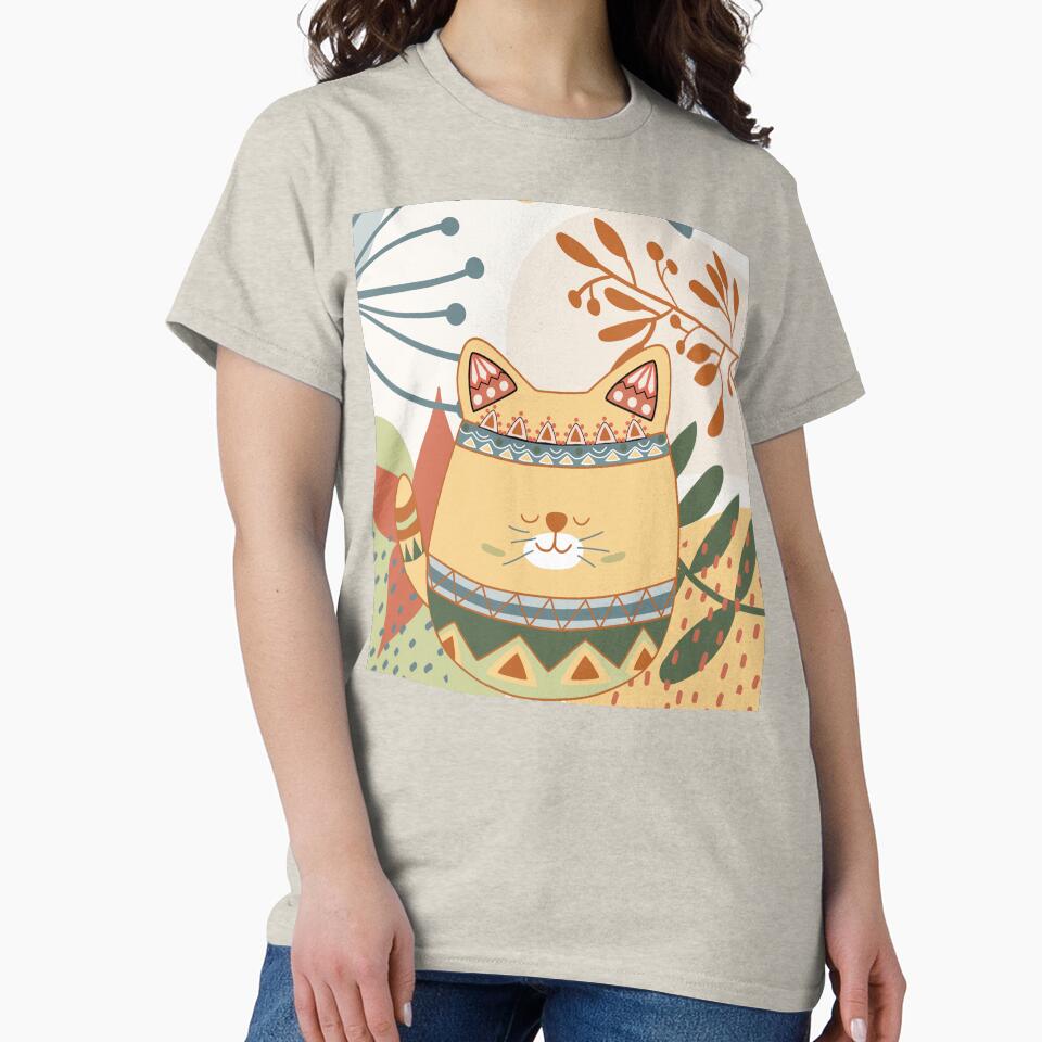 Chubby Boho Kitty Cat with a Chic Boho Background by JoyOfHopeStore