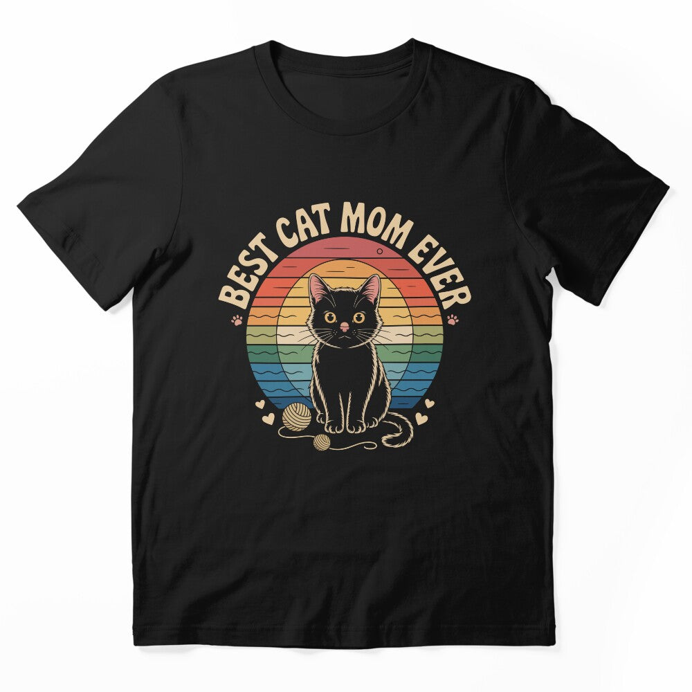 Best Cat Mom Ever – Retro Rainbow Black Cat Cute T-Shirt Design by UmazDesigns