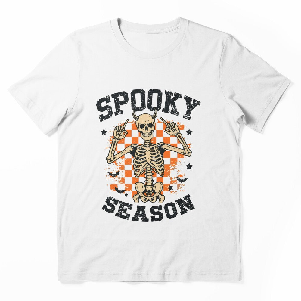 Checkerboard Skeleton Spooky Season Halloween T-shirt by FestivityFinds