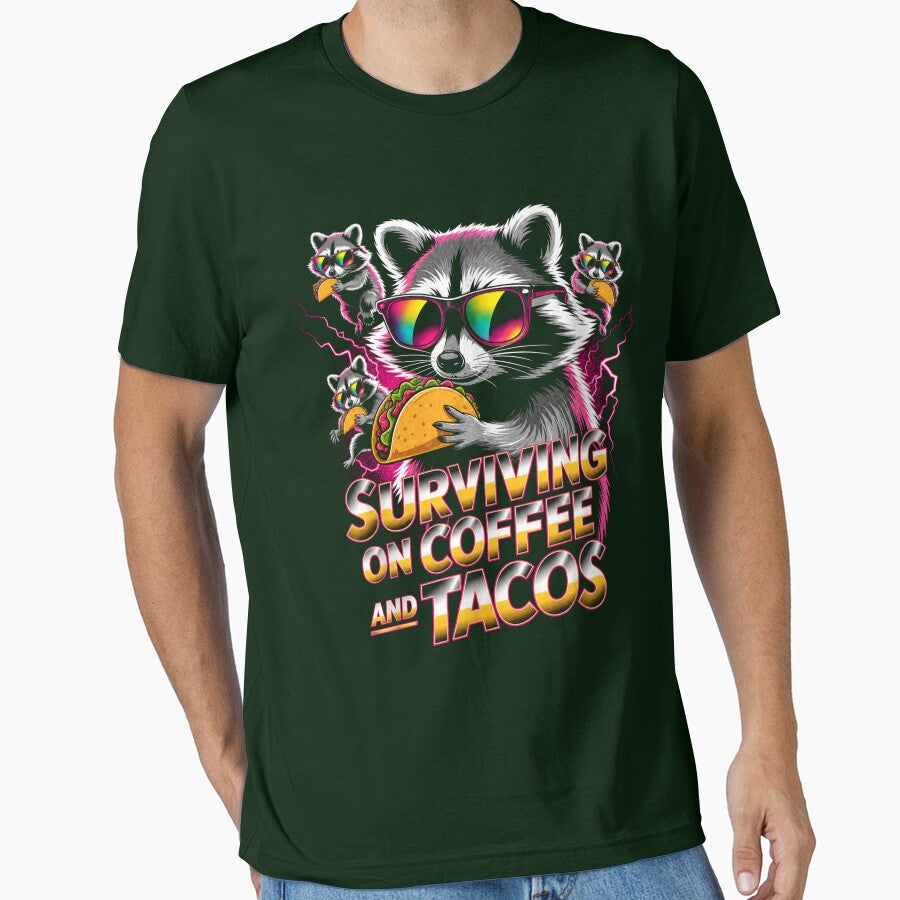 Surviving on Coffee and Tacos Funny Coffee Lover Taco Lover Food Humor Gift by FerasArtFiveS