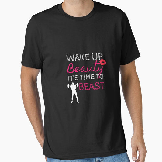 Wake Up Beauty Its Time to Beast | gym shirts | men fitness | funny exercise shirt | funny fitness shirts | workout clothes | fitness motivational gym shirts | workout shirt by Kreature Look