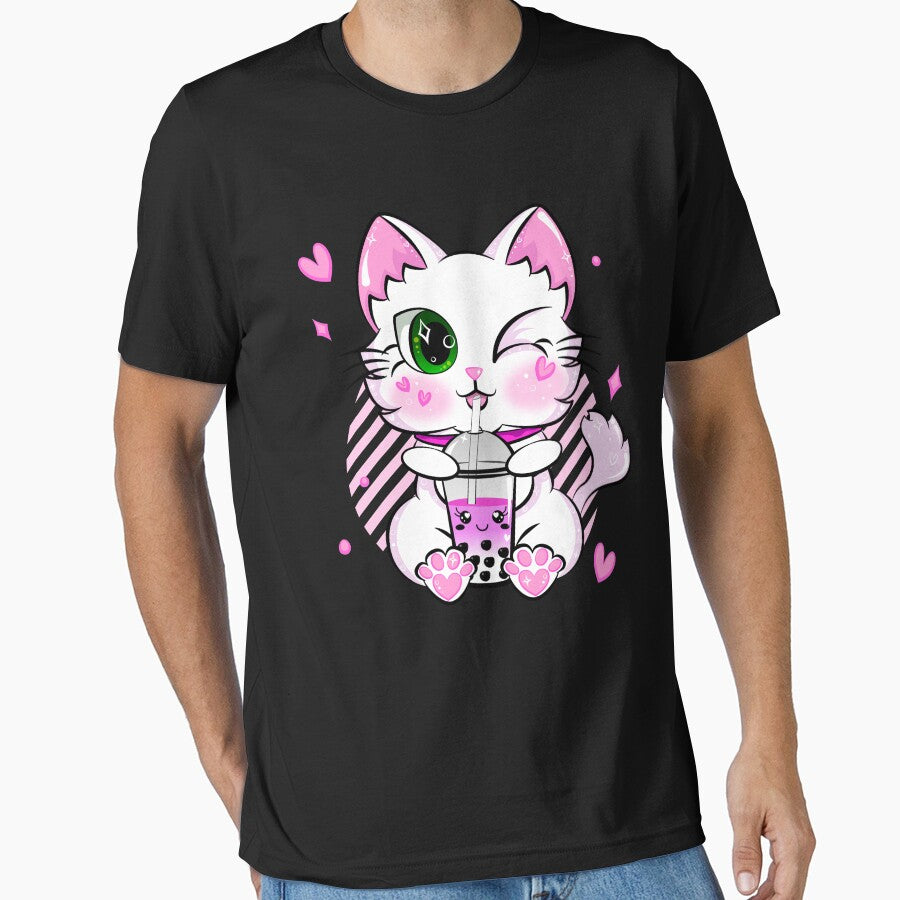 Kawaii Bubble Tea Neko Cat Pink Tapioca Boba Kitty by ZNOVANNA