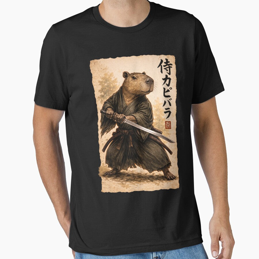 Retro Vintage Japanese ink art, samurai Capybara illustration by Kladhadredo