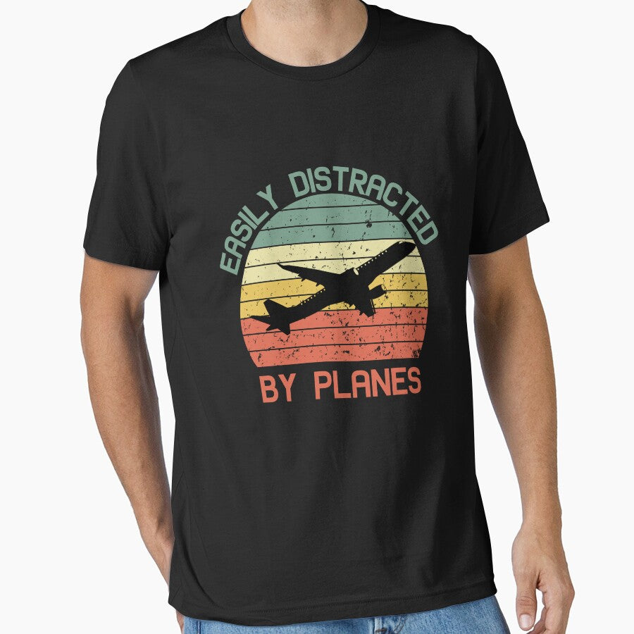 Easily Distracted by Airplanes – Vintage retro sunset funny saying planes by SkeletonsDanger