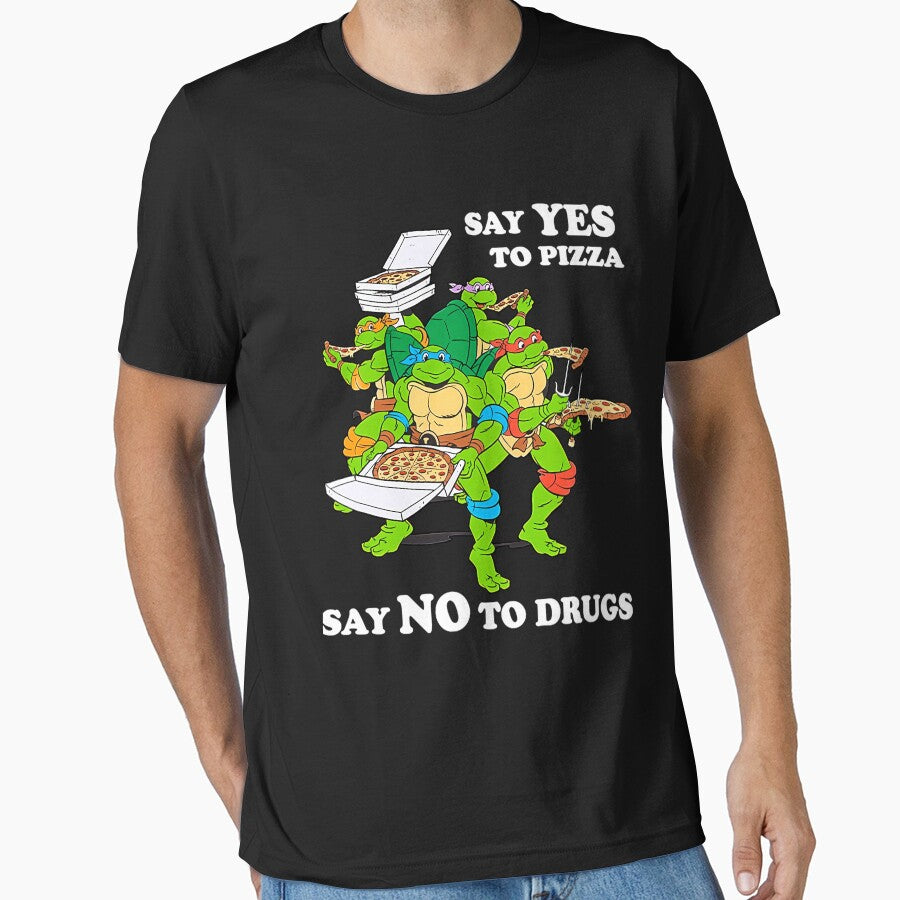 Retro Love Ninja Turtles Cartoon Say Yes To Pizza Say No To Drugs by CierPolk