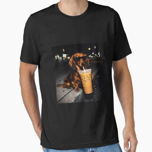 Funny Dachshund Drinking Iced Coffee Cute Dog Meme Humor by EdnaHorn