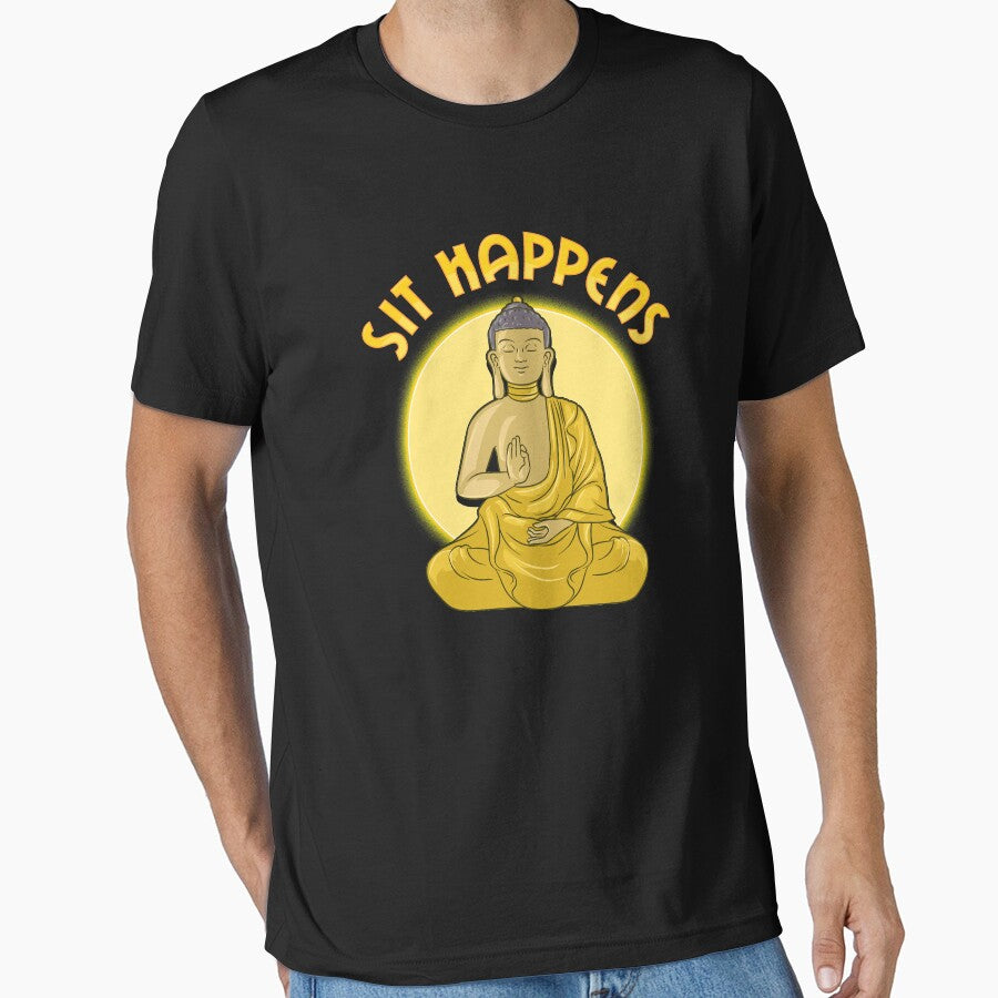 Sit Happens Funny Meditation Pun Monk Meditating by perfectpresents