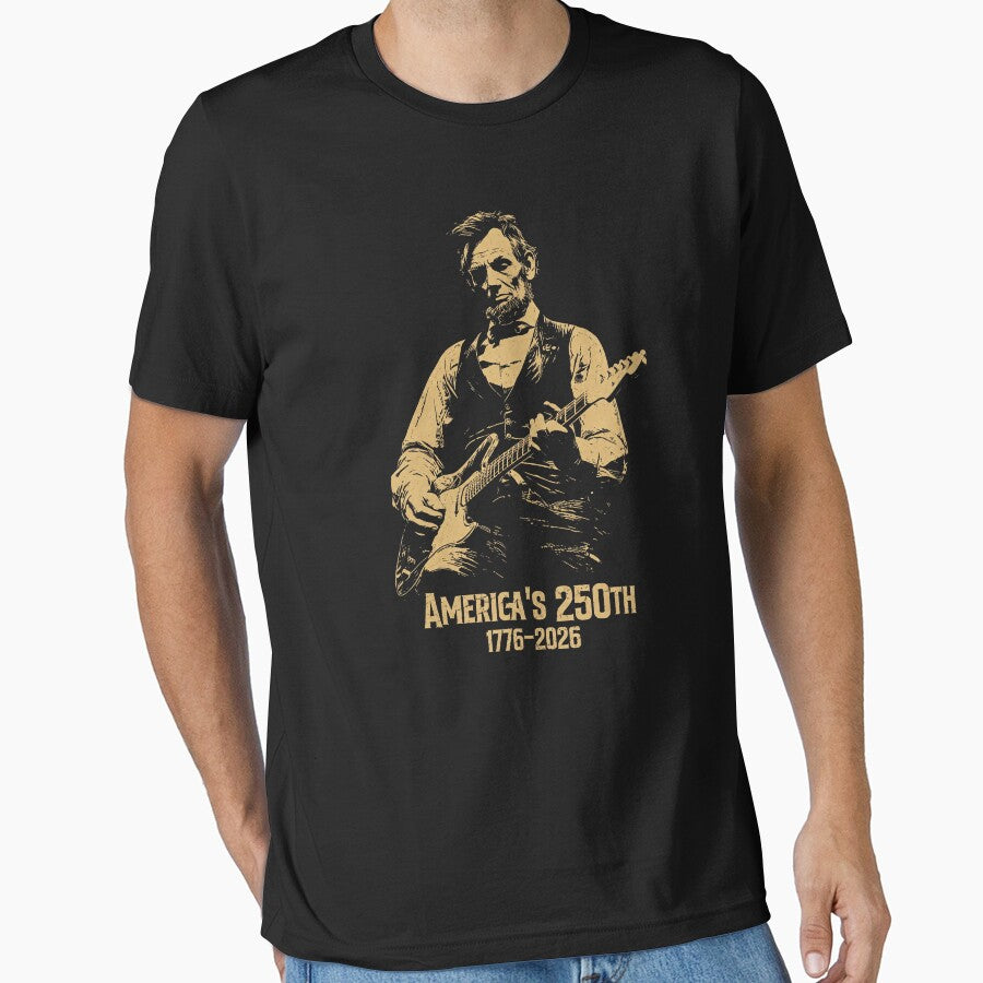 America's 250th Abraham Lincoln Playing Guitar Retro Vintage by Starry Night Creative Art